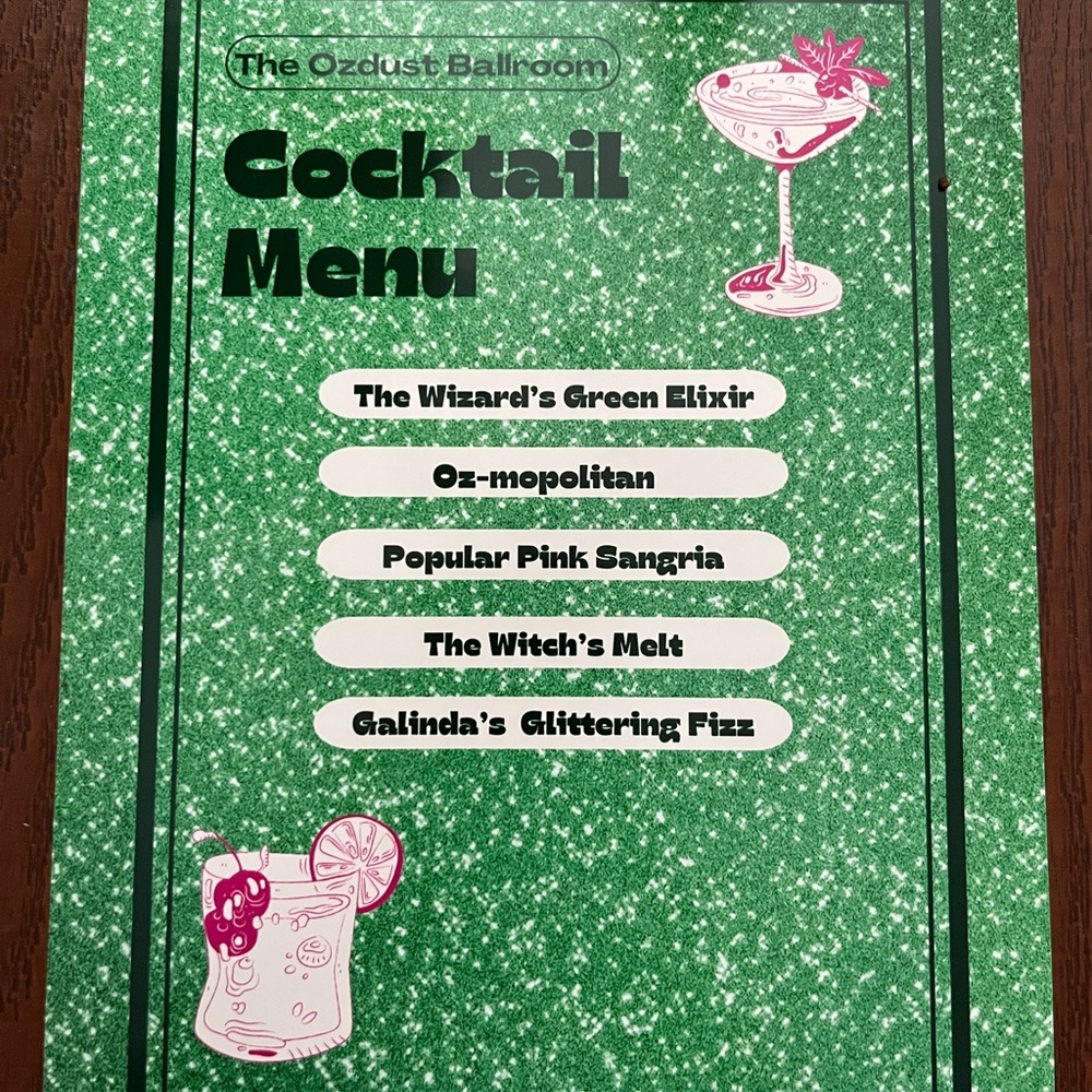 WICKED Green and Pink Cocktail Menu Card Accents